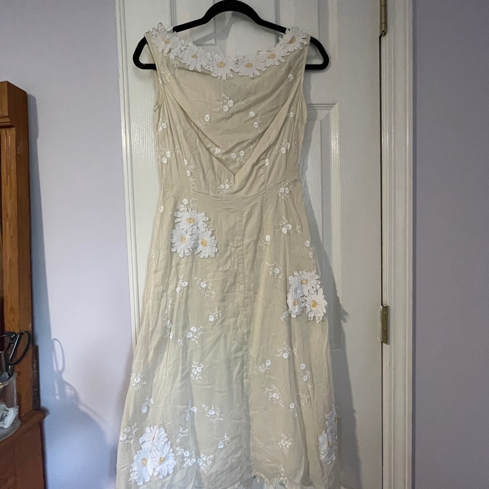 Persaman New York Cream A-line Cowl Neck Midi Dress